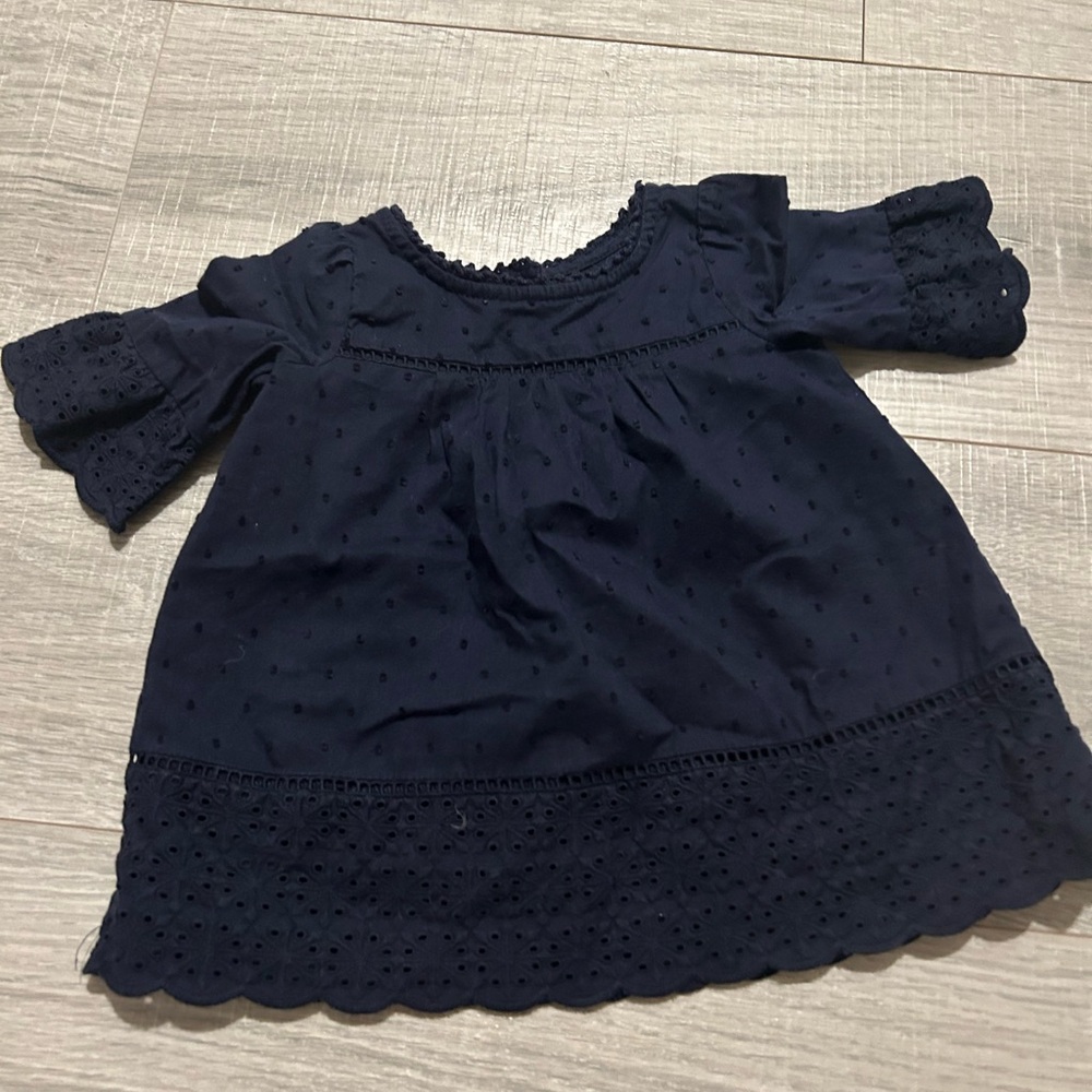 Navy Bell Sleeve Eyelet Infant Dress